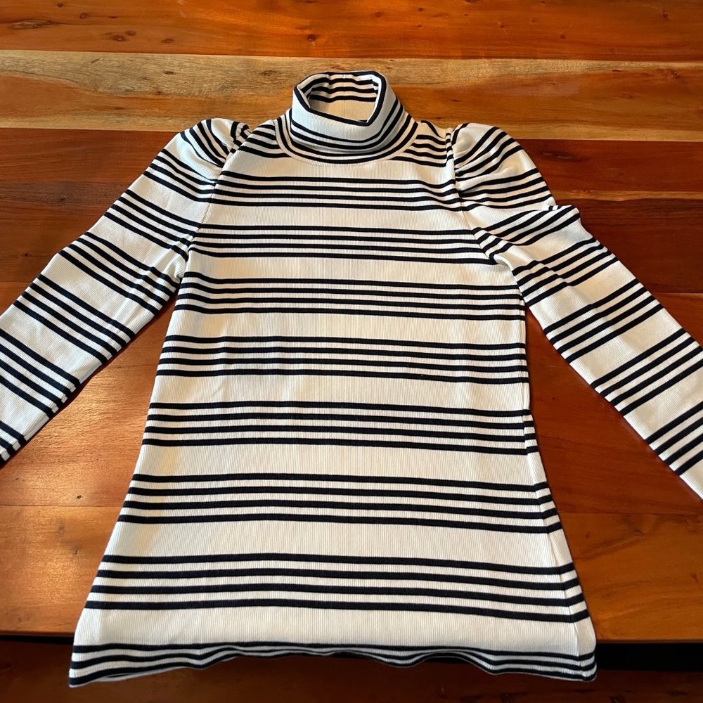 Veronica Beard Jeans Cedar Striped Puff Sleeved Turtleneck SMALL